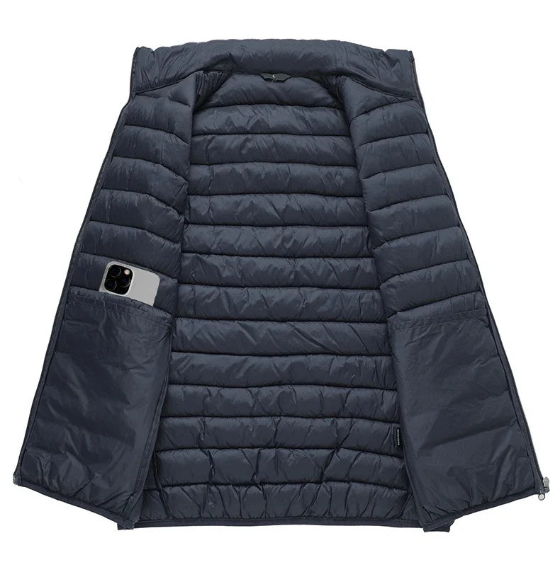 Spring Autumn Men Women With Embroidery Zipper Sleeveless Vest Front Light Thin Hooded Down Long sleeves Jacket Warm Windproof