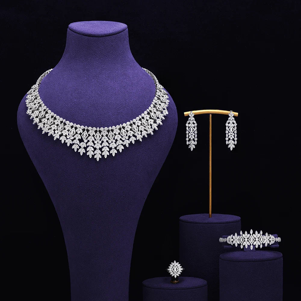 Bridal Zirconia Full Jewelry Set for Ladies Party Luxury Dubai Nigeria CZ Crystal Wedding Necklace Set