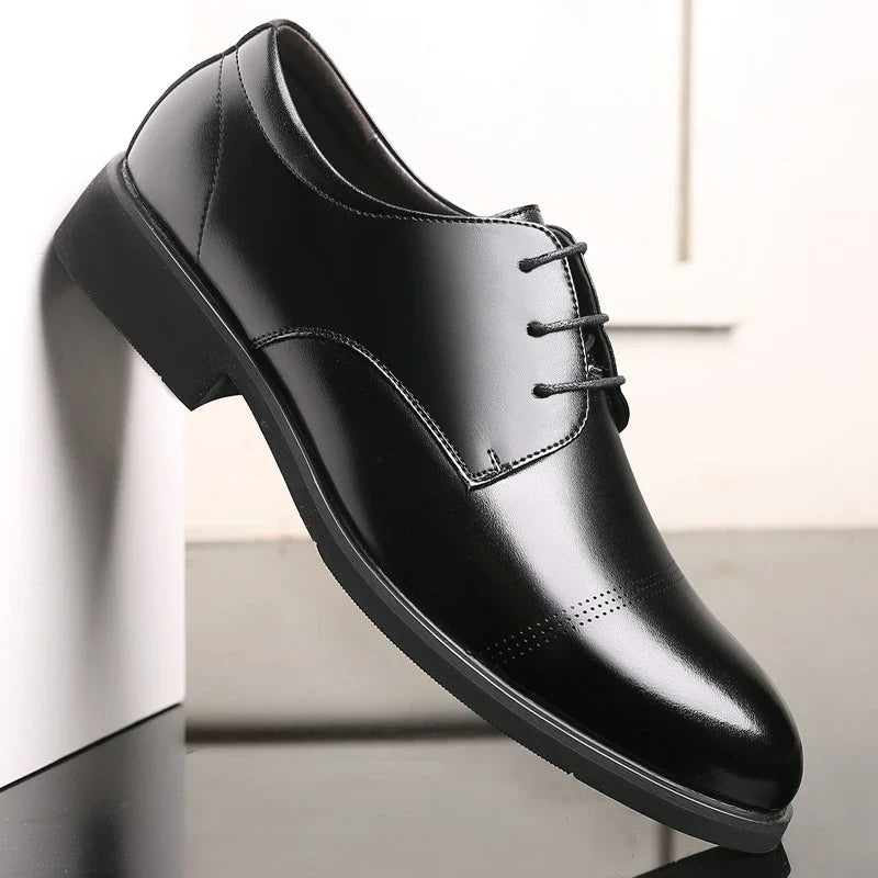 Mens Black Genuine Leather Perforated Cap Toe Lace Up Formal Business Oxford Shoes Breathable Summer Office Casual Dress Shoes