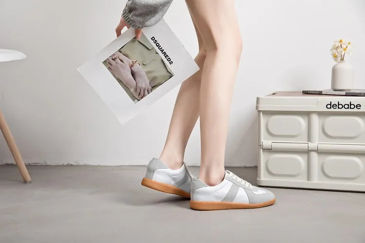 Women's Sneakers 2026 New Genuine Leather Ladies Moral Training Shoes Casual Spring Flat Shoes Women