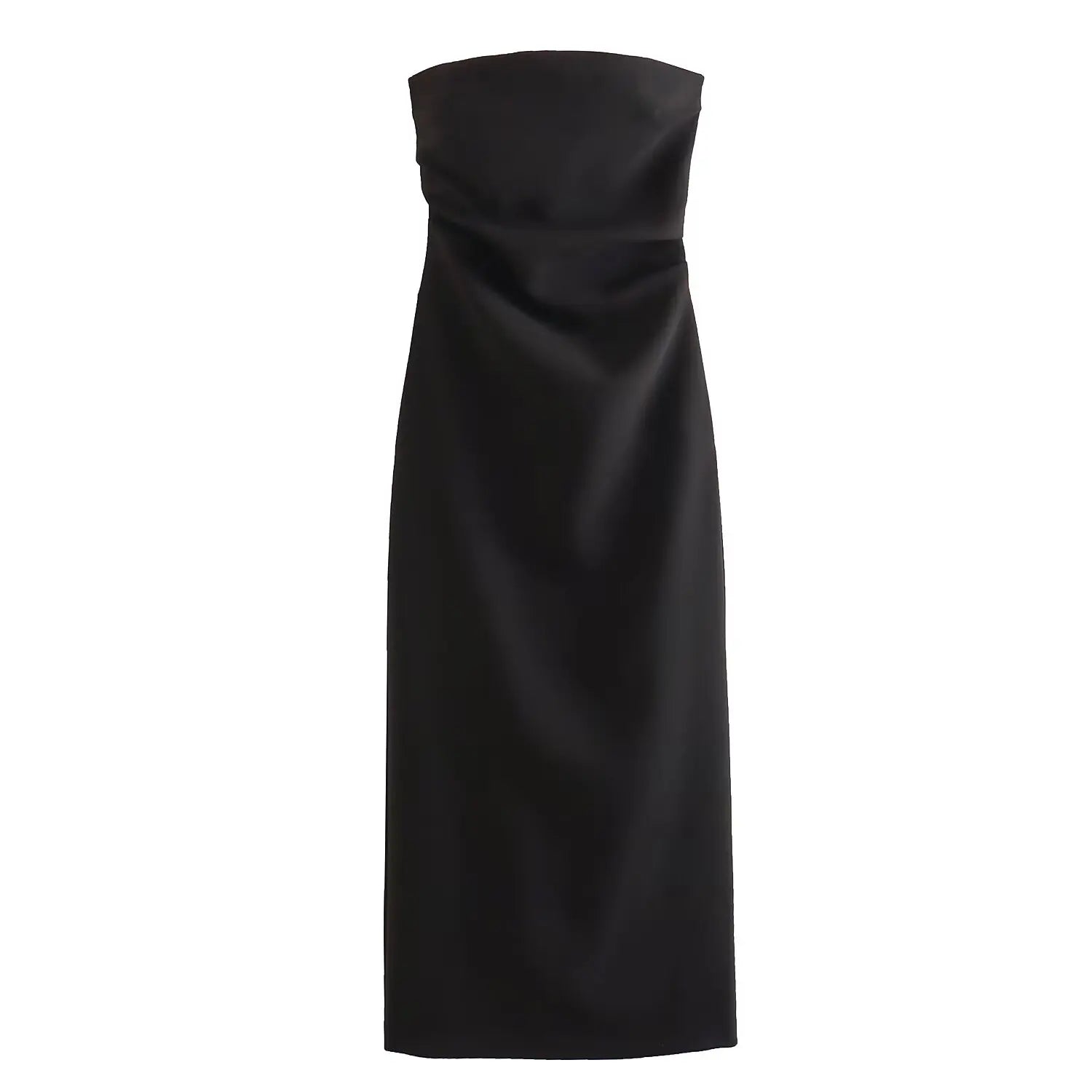 Women Fashion Summer New Sexy Split Back Zip Pleated Sleeveless Strapless Dress Chic Female French Elegant Evening