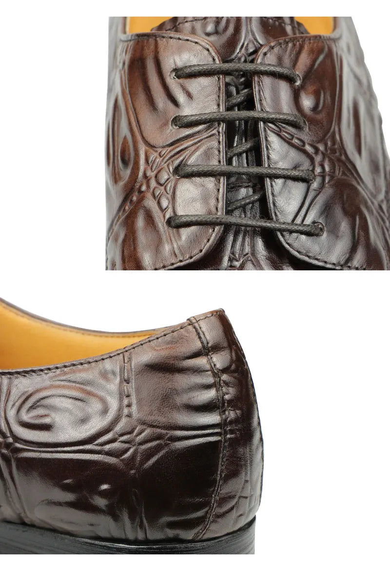 Luxury Men Leather Shoes Hand Stitched Derby Crocodile Skin Prints Mens Leather Casual Shoes Office Dress Customized Service