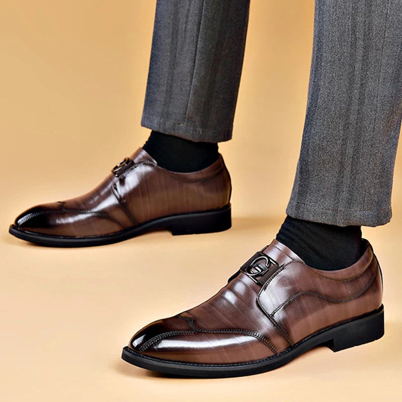 Luxury Party Shoes for Men Slip on Formal Dress Shoes for Men Pointed Toe Black PU Leather Casual Business Shoes Office Wedding