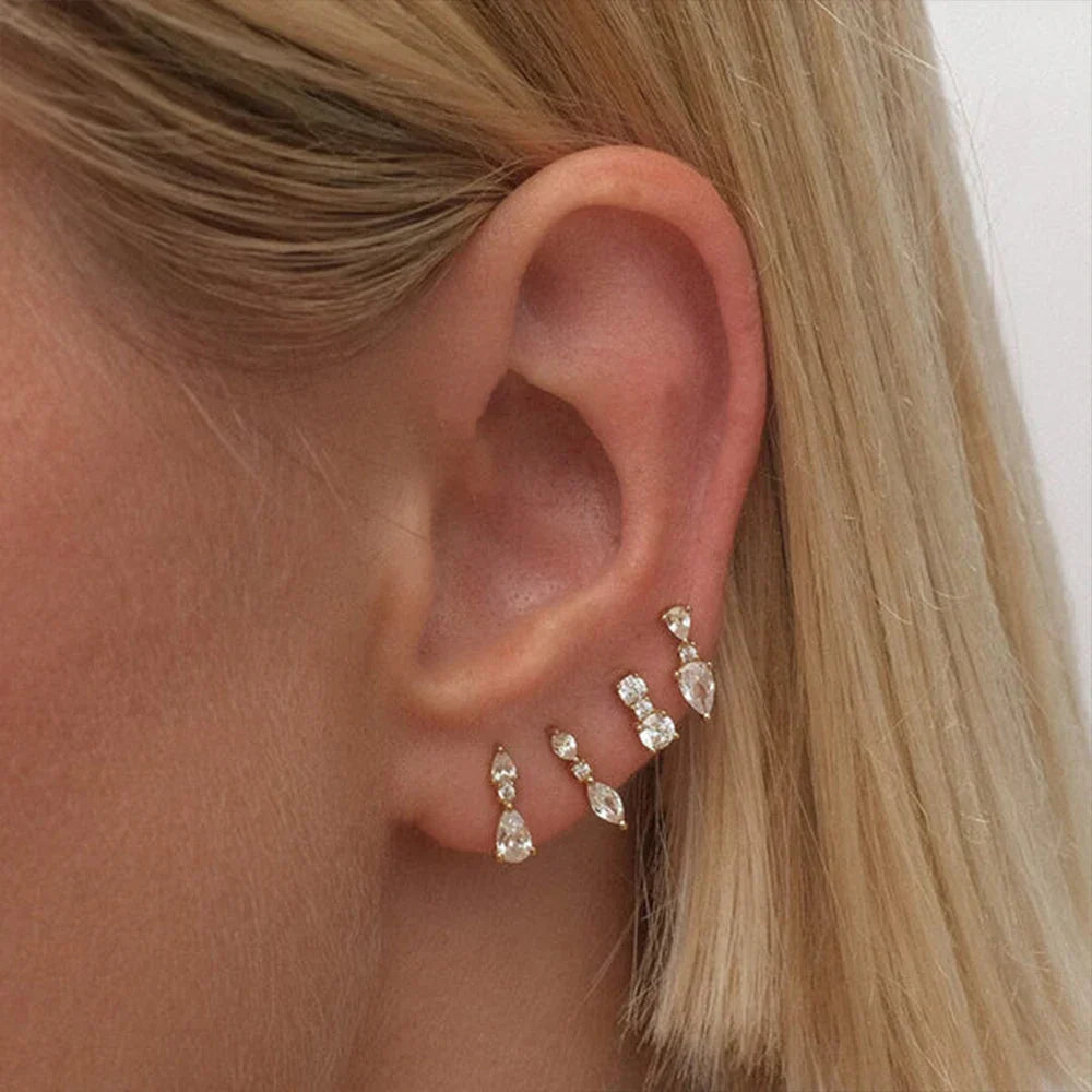 925 Sterling Silver 3pcs 4pcs Set Zircon Stud Earrings 18k Gold Star Minimalism Huggies Earring Fine Jewelly Set Party Gift