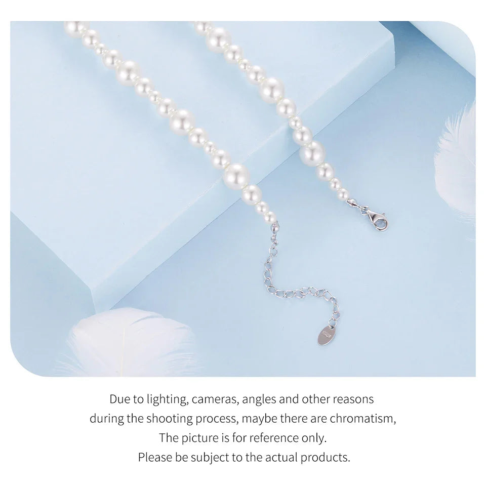 925 Sterling Silver Stackable Full Pearl Necklace Lucky Four-Leaf Clover Beads Strand Necklace for Elegant Women Gift