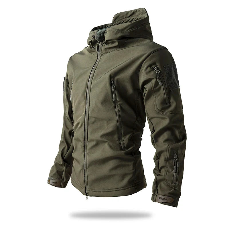 Lurker Shark Skin Soft Shell سترة تكتيكية للرجال، معطف بغطاء للرأس مقاوم للماء من الصوف، ملابس صيد، جاكيت مموه جديد للخريف في الهواء الطلق