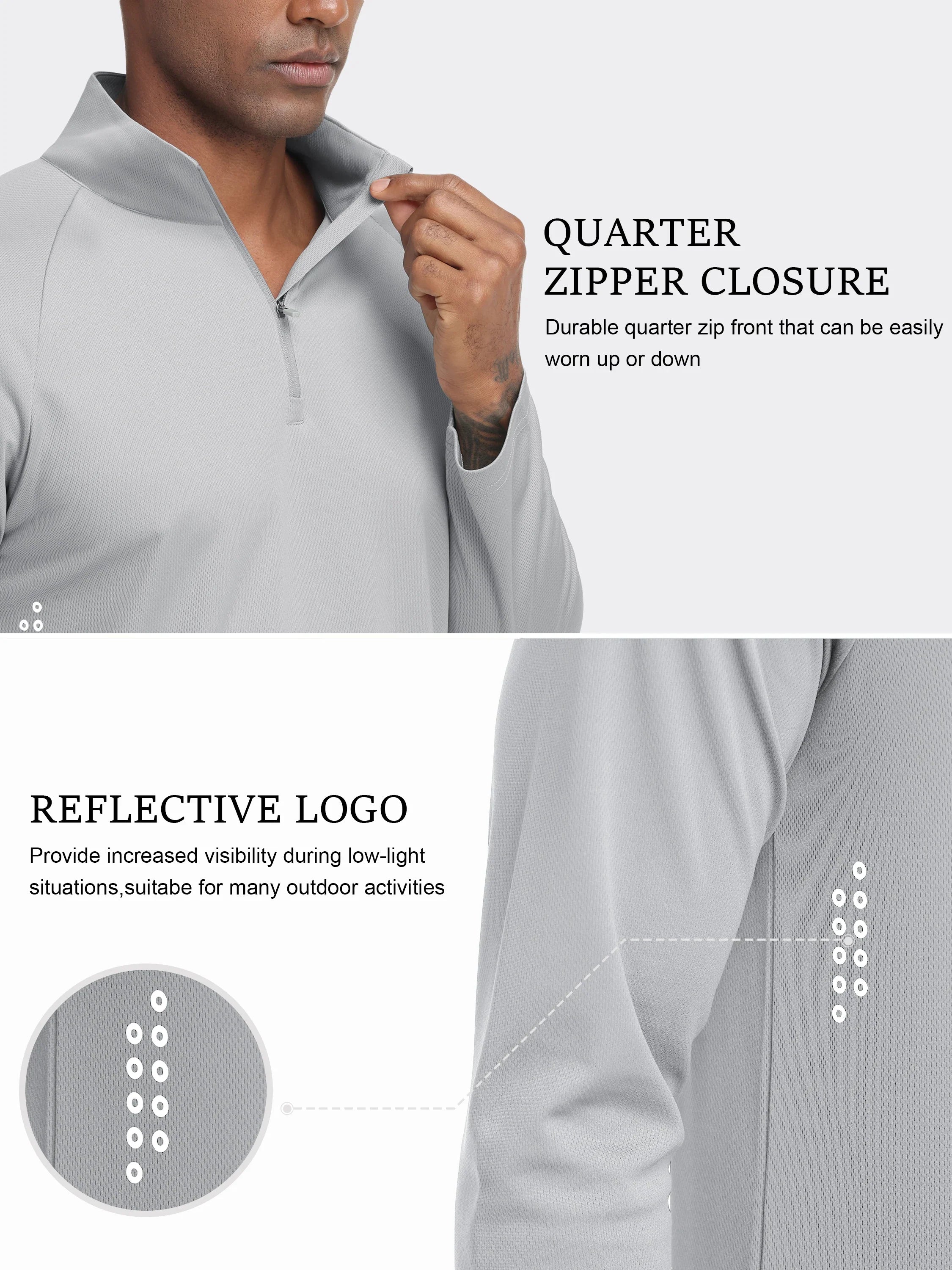 Summer Men UPF 50+ Long Sleeve T-Shirt, Breathable Rash Guard Pullover Tops for Sport Fishing Running Beach Surfing