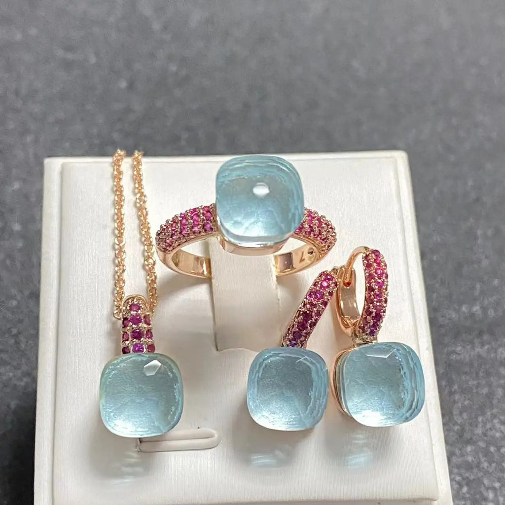 3Pcs/Set Women's Fashion Jewelry Gift Set - Rose Gold Plated Ring Earrings Necklace with Inlay Purple Zircon Crystal