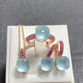 3Pcs/Set Women's Fashion Jewelry Gift Set - Rose Gold Plated Ring Earrings Necklace with Inlay Purple Zircon Crystal