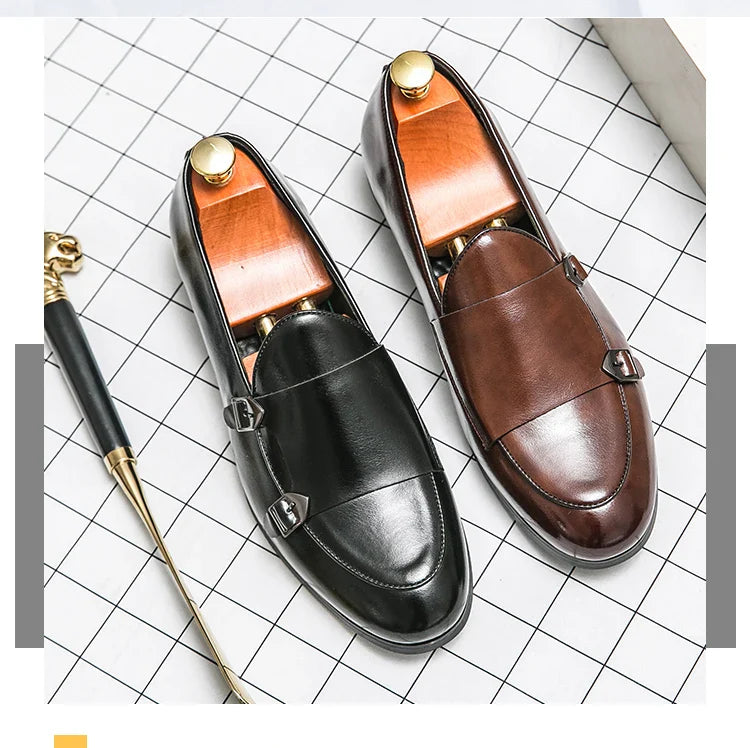 Man Leather Shoes Formal Monk Man Business Office Male Casual Dress Derby Shoes Buckle Wedding Party Luxury Botas Para Hombre