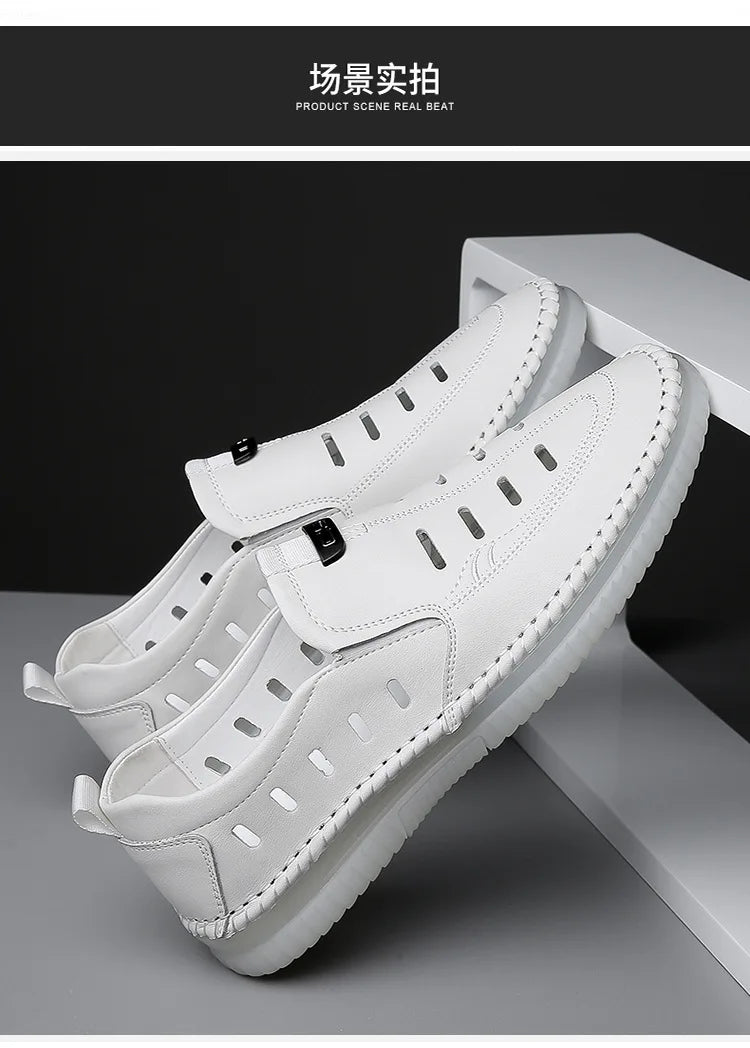 Solid Color Business Casual Shoes for Men Breathable Hallow Leather Sandals Male New Designer Fashion Summer Shoes Man