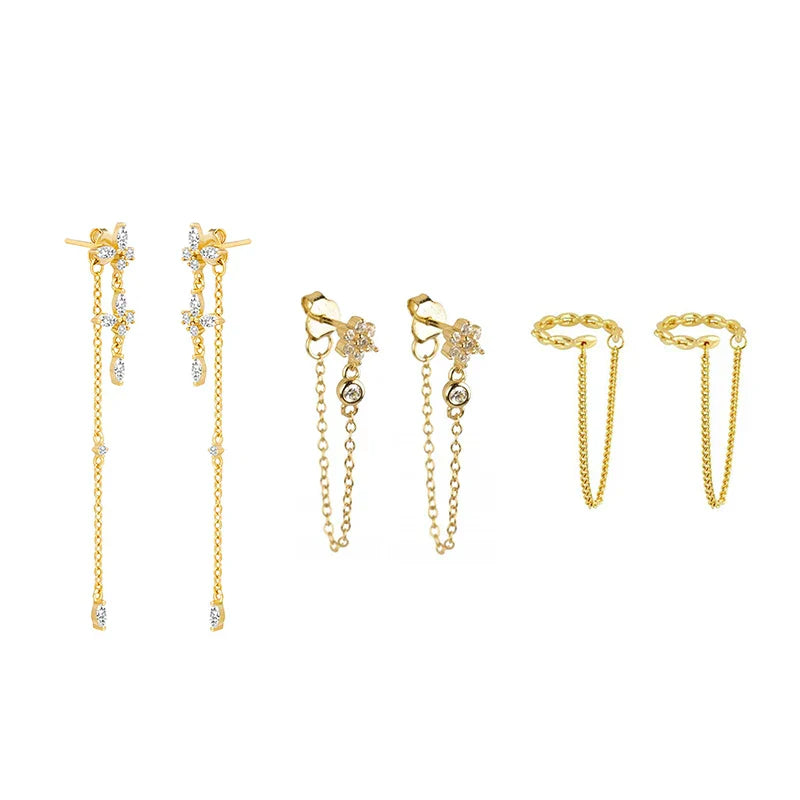 Butterfly Chain Drop Dangle Earrings Set For Women Zircon Flower Flower Stud Earrings Woman Piercing Jewelry Accessories