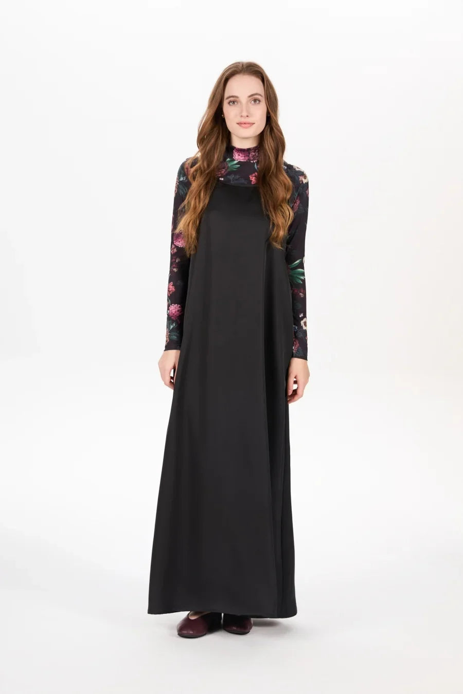 AW25 woman clothing mockneck + elegance slip satin dress matching look adjustable maxi floor length lady wear
