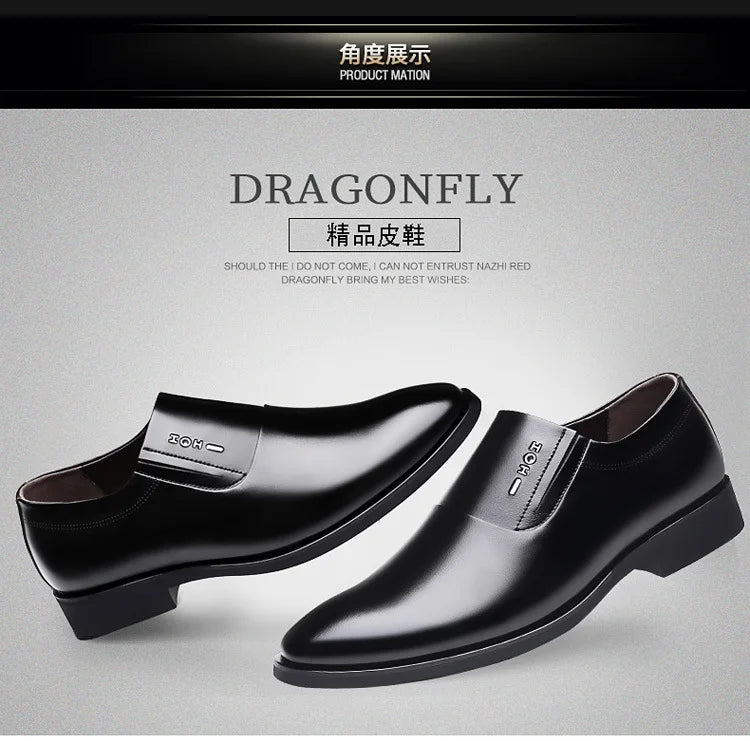 2026 New Men's Leather Slip-On Dress Shoes Formal Business Casual Loafers Male Fashion Non-slip Office Wedding Shoes Man