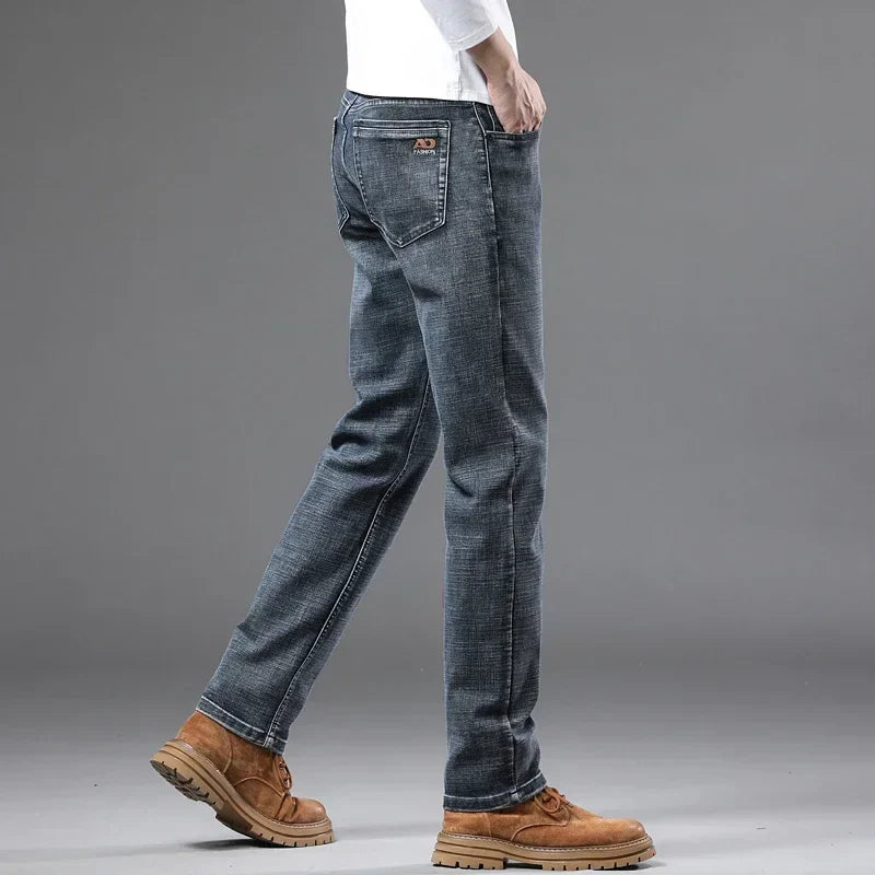 Fashion Light Blue Slim Straight Jeans Men's Spring autumn Elastic Comfortable Denim Pants Korean Casual Business Trousers