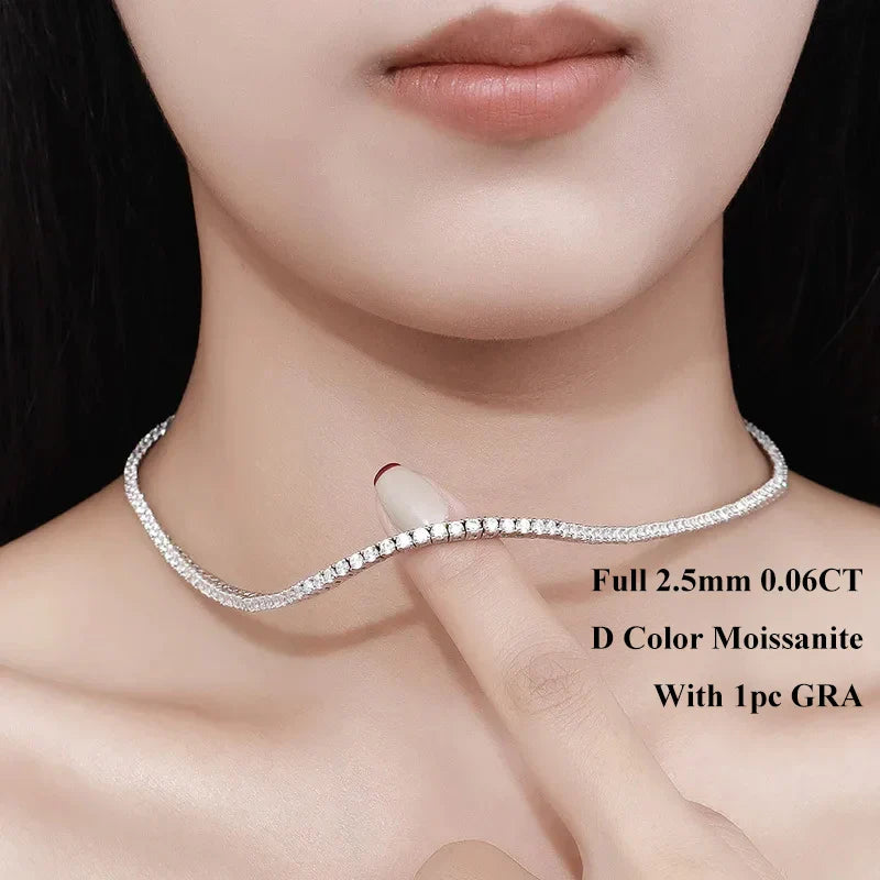 Real 2-5mm Full D Color Moissanite Tennis Neck Chain Necklace for Woman Man 925 Silver GRA Certified Party Bridal Necklaces