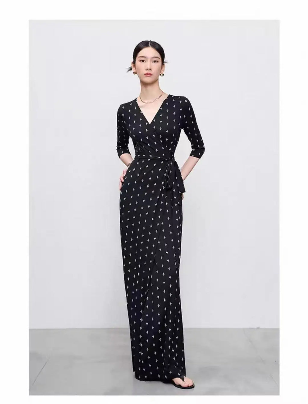 High End Half Sleeved Floral Long Dress For Women, 2026 Spring/Summer One-Piece Lace Up Lazy And Relaxed Vacation Dress