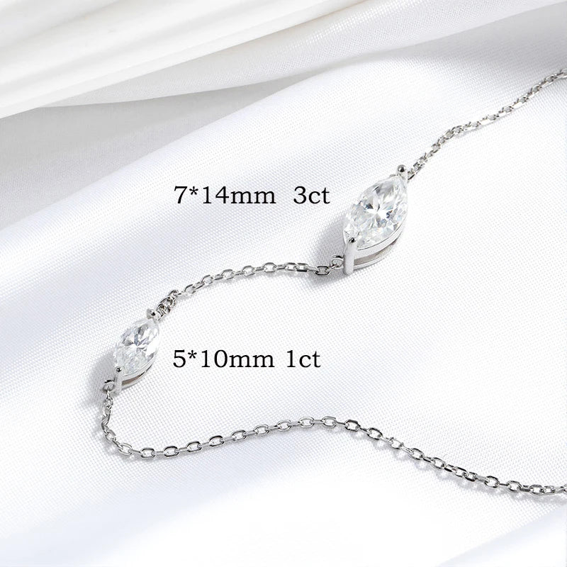 3CT Marquise Cut 2 Gems Full Moissanite Necklace for Women Bride Wedding Jewelry Lab Diamond Chain 925 Sterling Silver