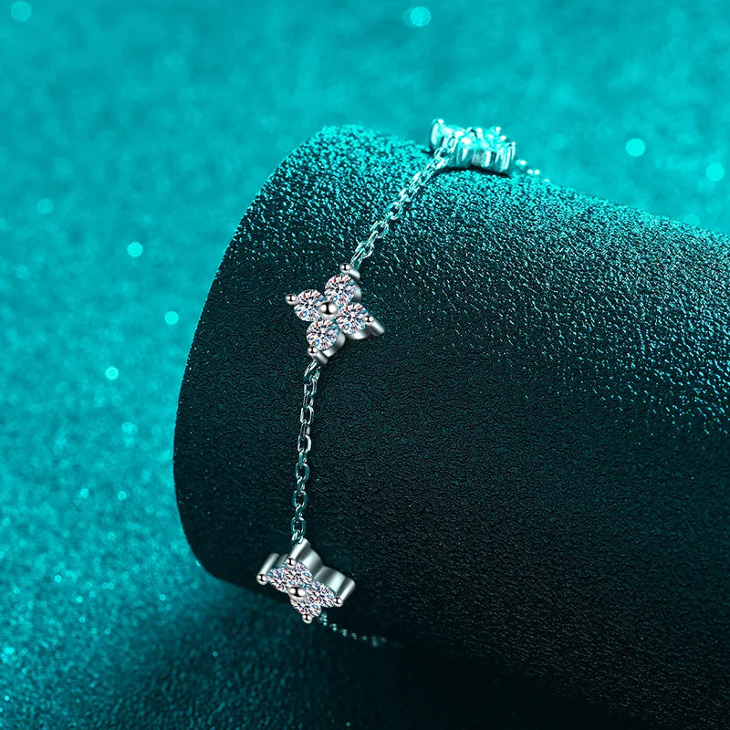 Clover GRA Certified 2cttw D Color Moissanite Bracelet for Women Girl 925 Silver Pass Diamond Test Hand Link Bracelets Gift