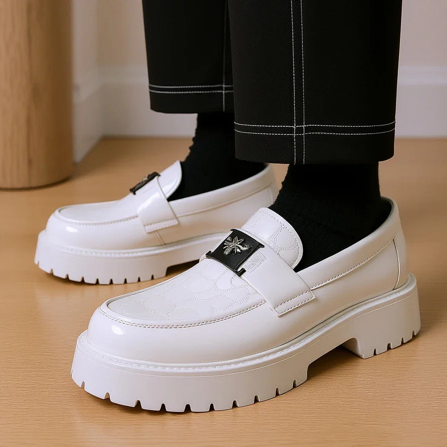 2026 Fashion Bee Design Men's Leather Shoes Thick Sole Luxury  Slip On Loafers Comfort Fashio Business Party Formal Dress Shoes