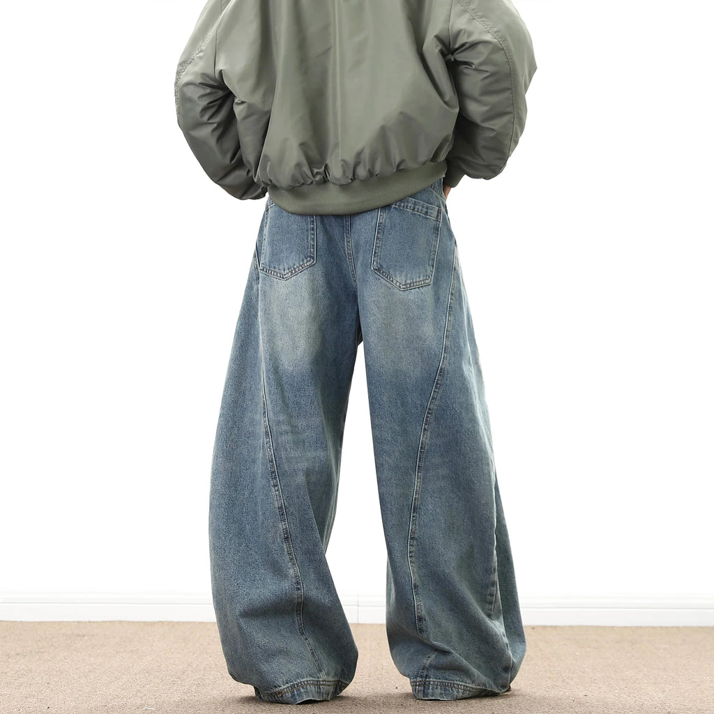 Wide Leg Denim Pants Male Loose Cowboy Mopping Trousers baggy Men's Jeans  Fashion Handsome Washed Streetwear Casual