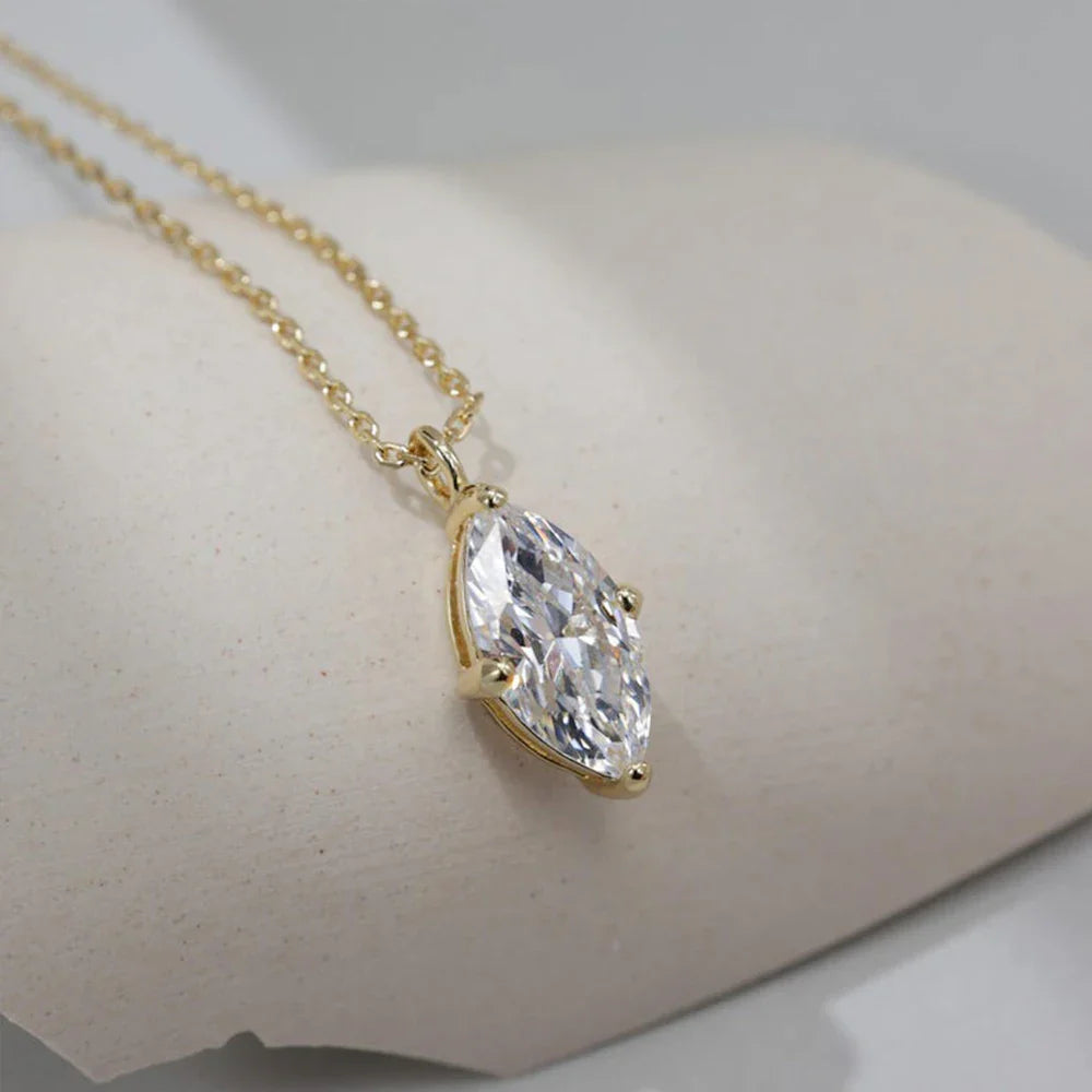 1CT 2CT Marquise Cut Diamond Pendent Necklace GRA Certified 925 Sterling Silver 18k Plated Solitaire Necklace for Women Jewelry