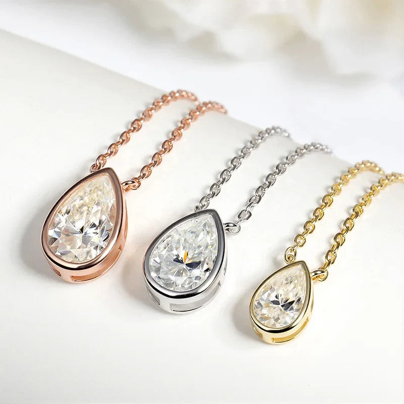 Certified 1-3CT Pear Cut Moissanite Necklaces for Women Chain Lab Diamond Pendant Birthday Gift 925 Sterling Silver 100%