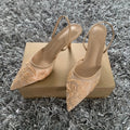 Luxury Brand High Heels Women Sandals Mesh Embroider Elegant Pointed Ladies Slingback Evening Party Wedding Bridal Dress Shoes