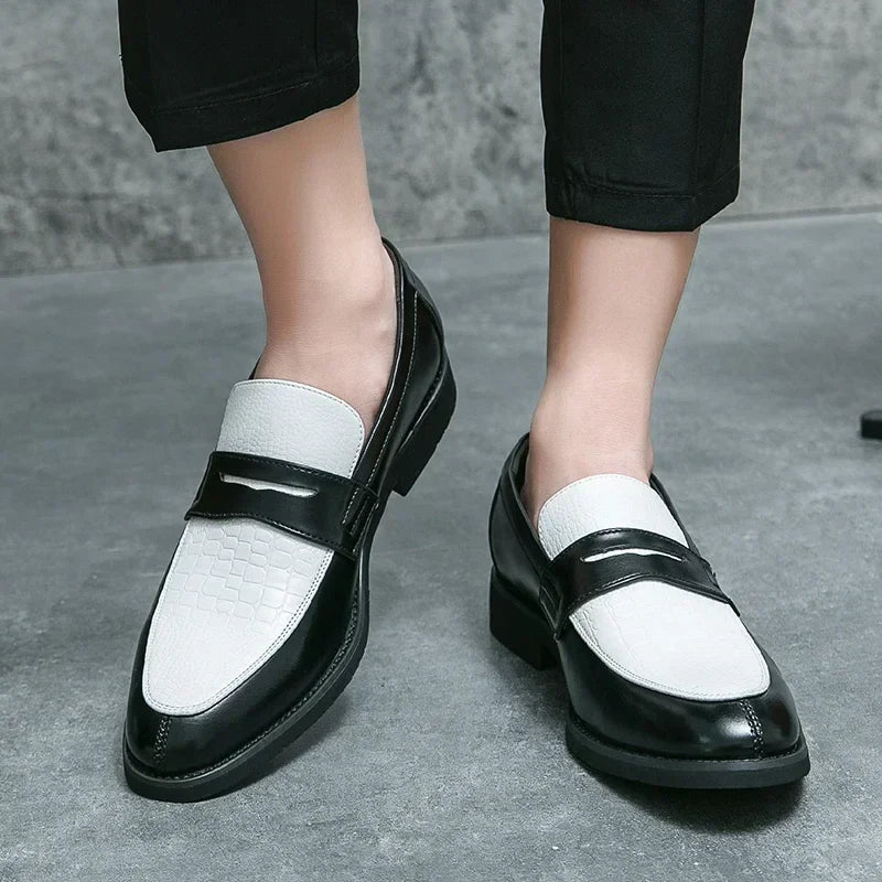 Fashion Color Mixed Mens Party Loafers Black White Business Leather Shoes Luxury Goods Summer New Coffee White Slip-On Shoes