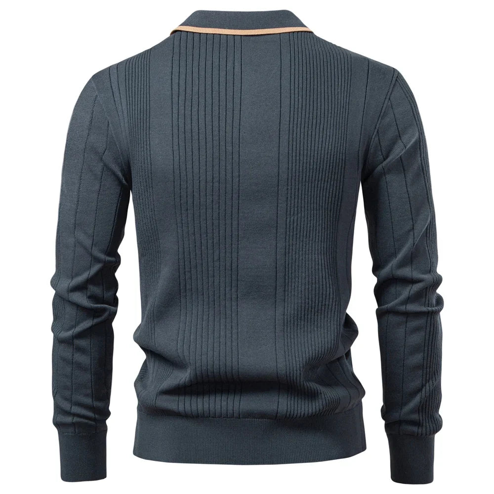 New Top Button Down Polo Shirt Men Solid Color Long Sleeve Fall Winter Luxury Warm Touch Business Casual Mens Sweatershirt