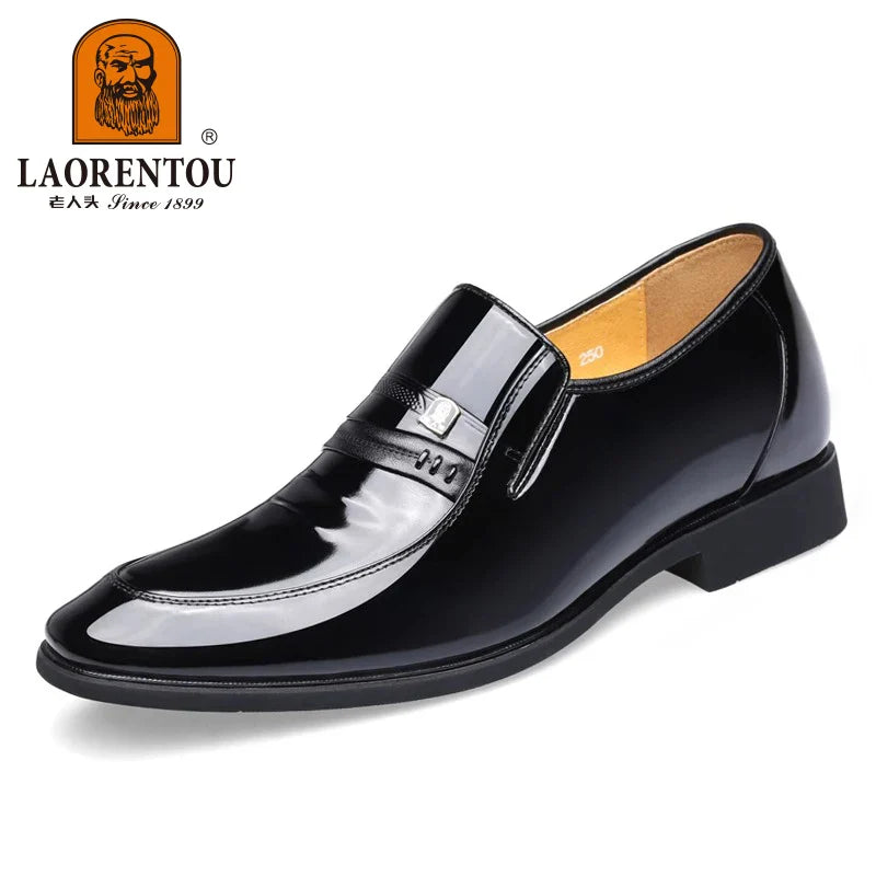LAORENTOU genuine leather Increase in height 6CM men's shoes, dress leather shoes with raised pointed toe inside wedding shoes