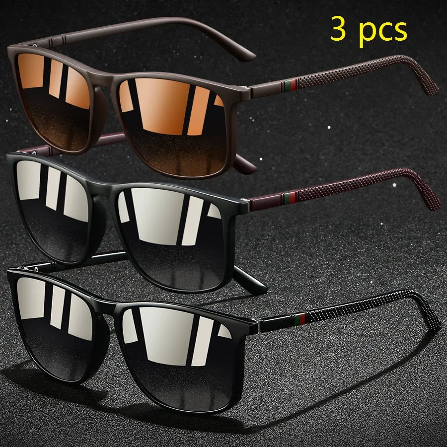 3 PCS Fashion Vintage Check Square Sunglasses Men WomenDriving Fishing Luxury Brand Designer Sun Glasses Retro UV400  Eyewear