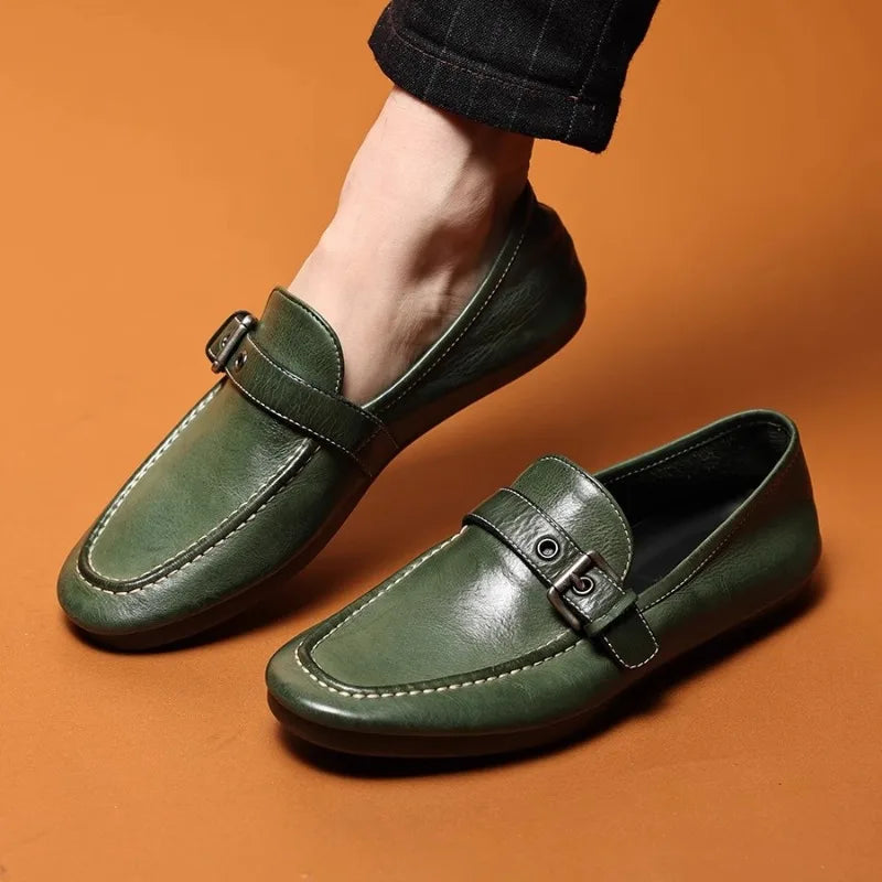 High-end Washed Genuine Leather Loafers Men's Shoes Slip on Fashion Trendy Casual Dress Work Leather Shoes Male Flats