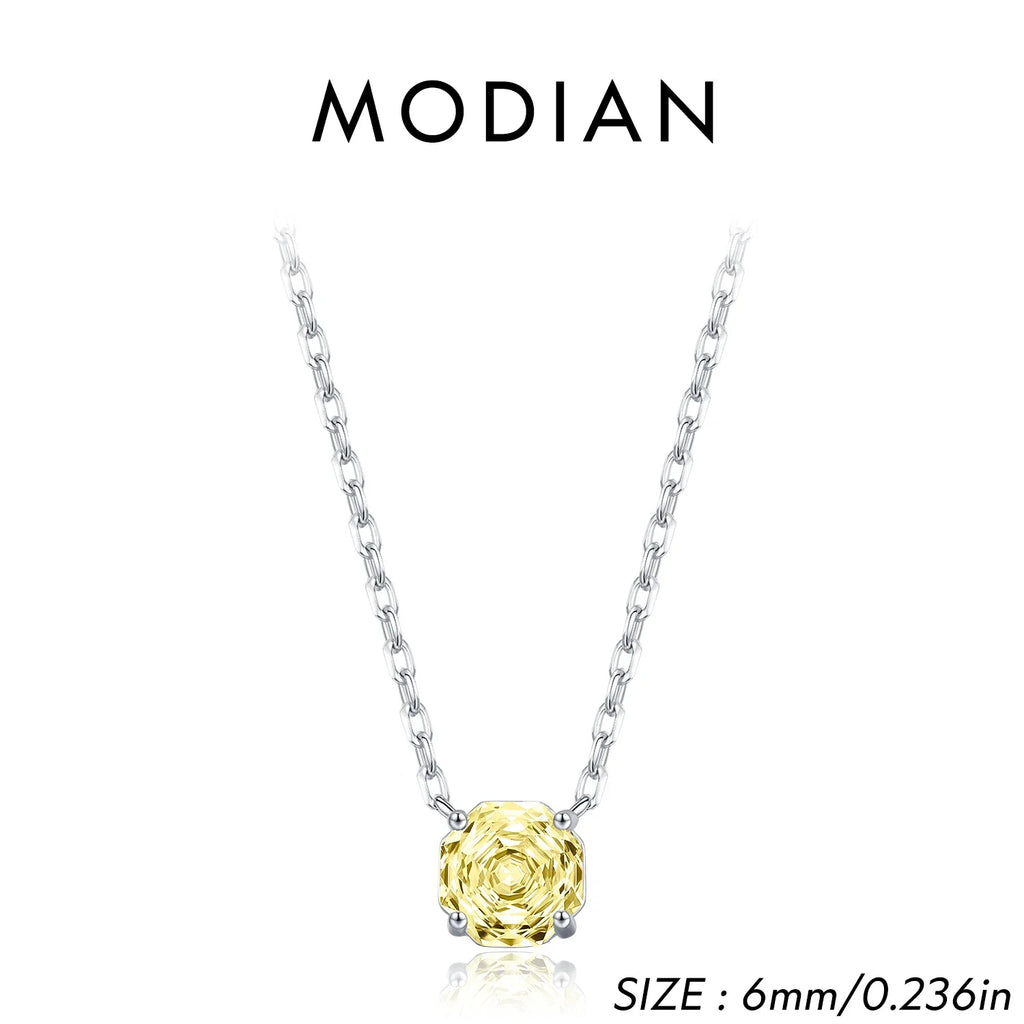 925 Sterling Silver Pendant Necklace Dazzling Light Yellow Rose Cut Zirconia Necklaces For Women Fine Jewelry