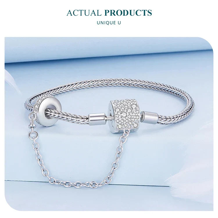 Authentic 925 Sterling Silver Basic Charm Bracelet with Safty Chain Women Beads and Pendant DIY Bracelet BSB103