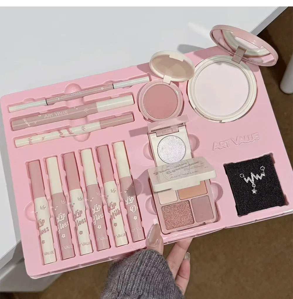 Makeup Set Include 4Lip Glaze,1Lip Oil,1Lip Cream,1Eyeliner,1Mascara,1Eyebrow Pen,1Blush,1Highlighter,1Eyeshadow,1Pressed Powder