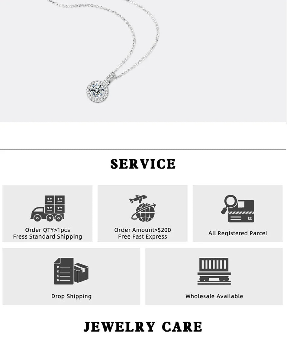 1-5CT Moissanite Necklace for Women S925 Pure Silver Round Laboratory Diamond Pendant Fashionable Wedding Luxury Jewelry