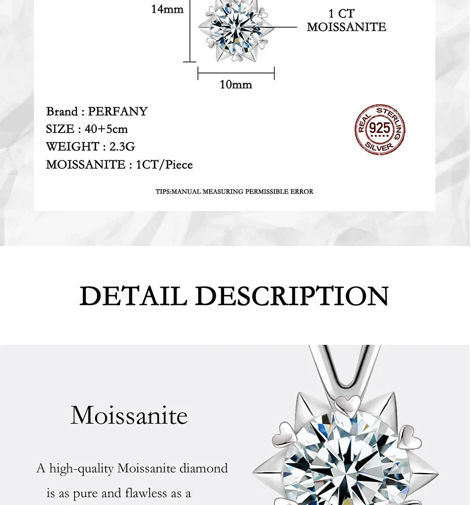 1-3CT Moissanite Women's Necklace S925 Pure Silver Snowflake Simulation Diamond Pendant Wedding High-end Jewelry