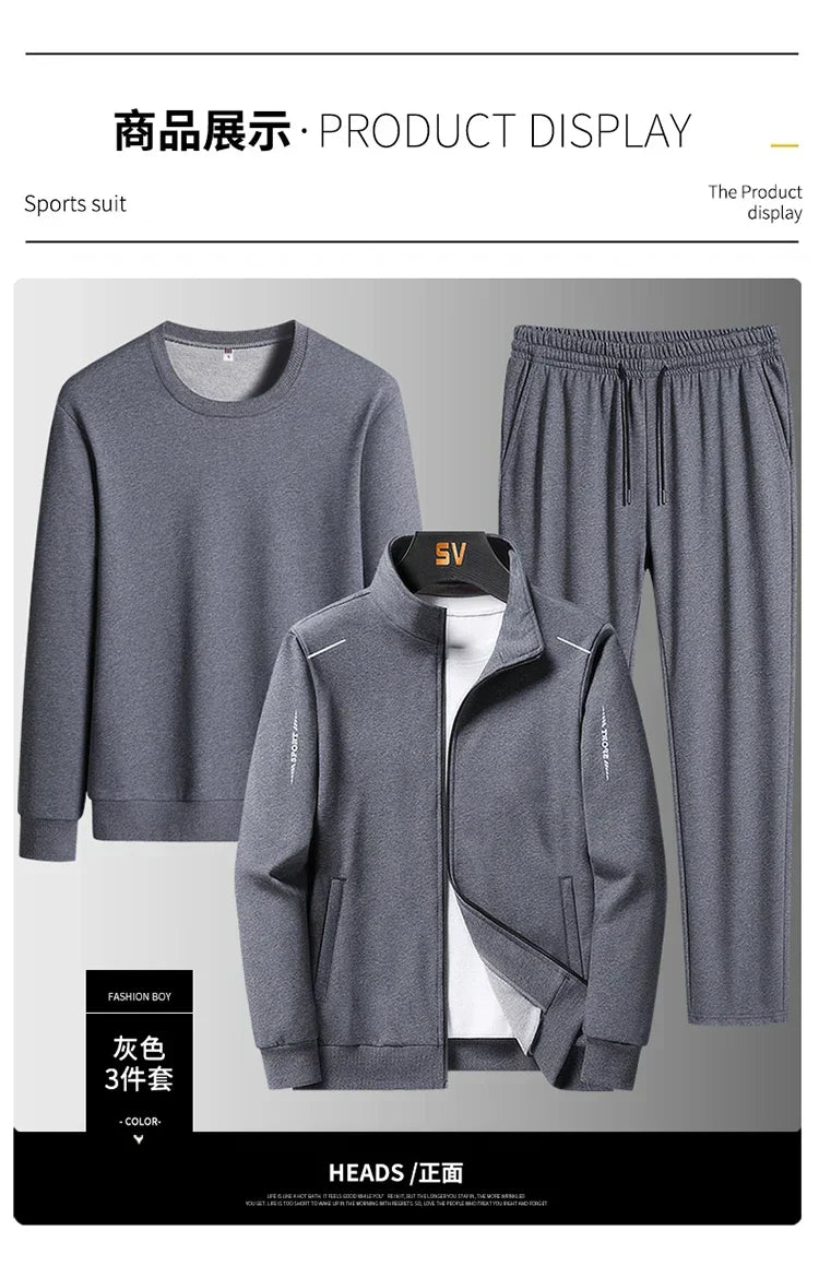 Male Casual Loose Sets Jacket+Pant+sweatshirts 3 Piece Men Set Tracksuits Men Gym Plus Size Sportswear Spring Autumn Men Sets