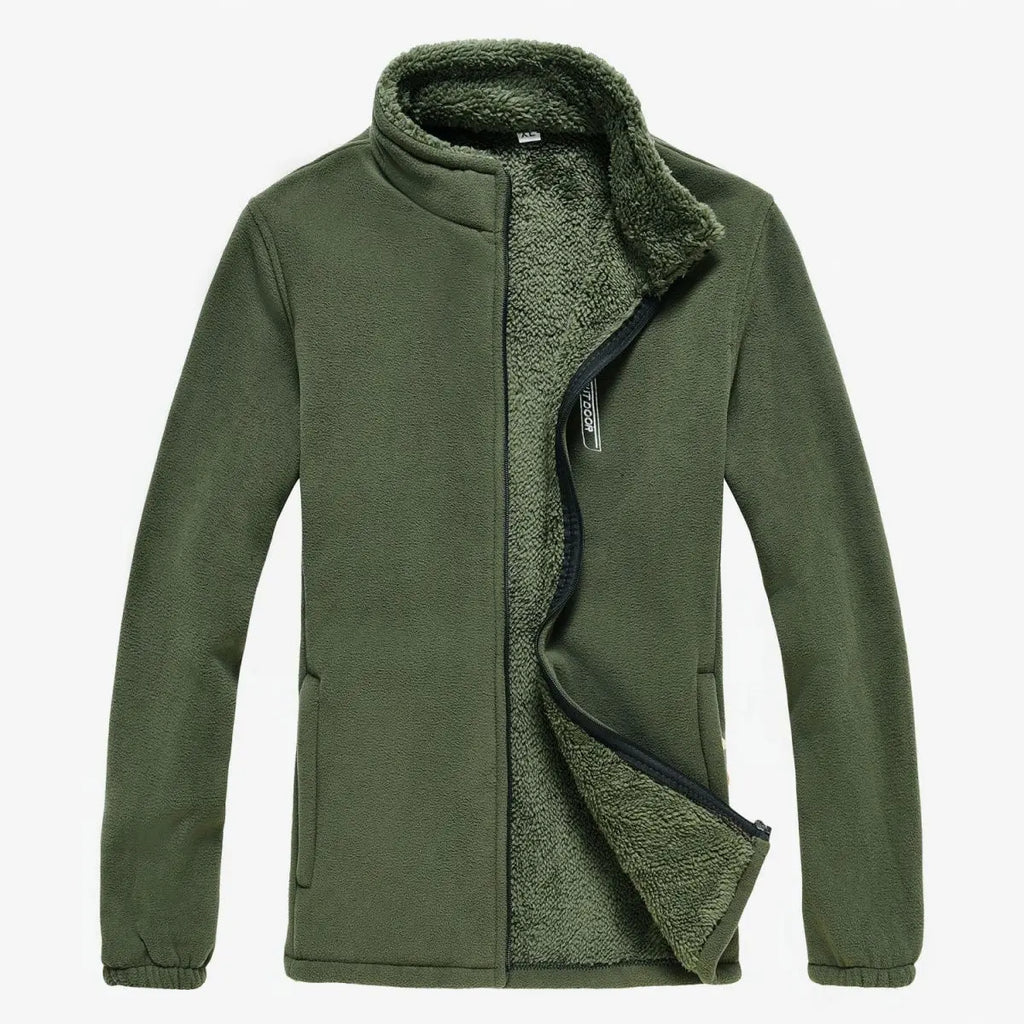 Men's Fleece Zip Up Outerwear Zipper Fleece-lined Stand Collar Thickened Outdoor Jacket Windproof Polar Fleece Coldproof Jackets
