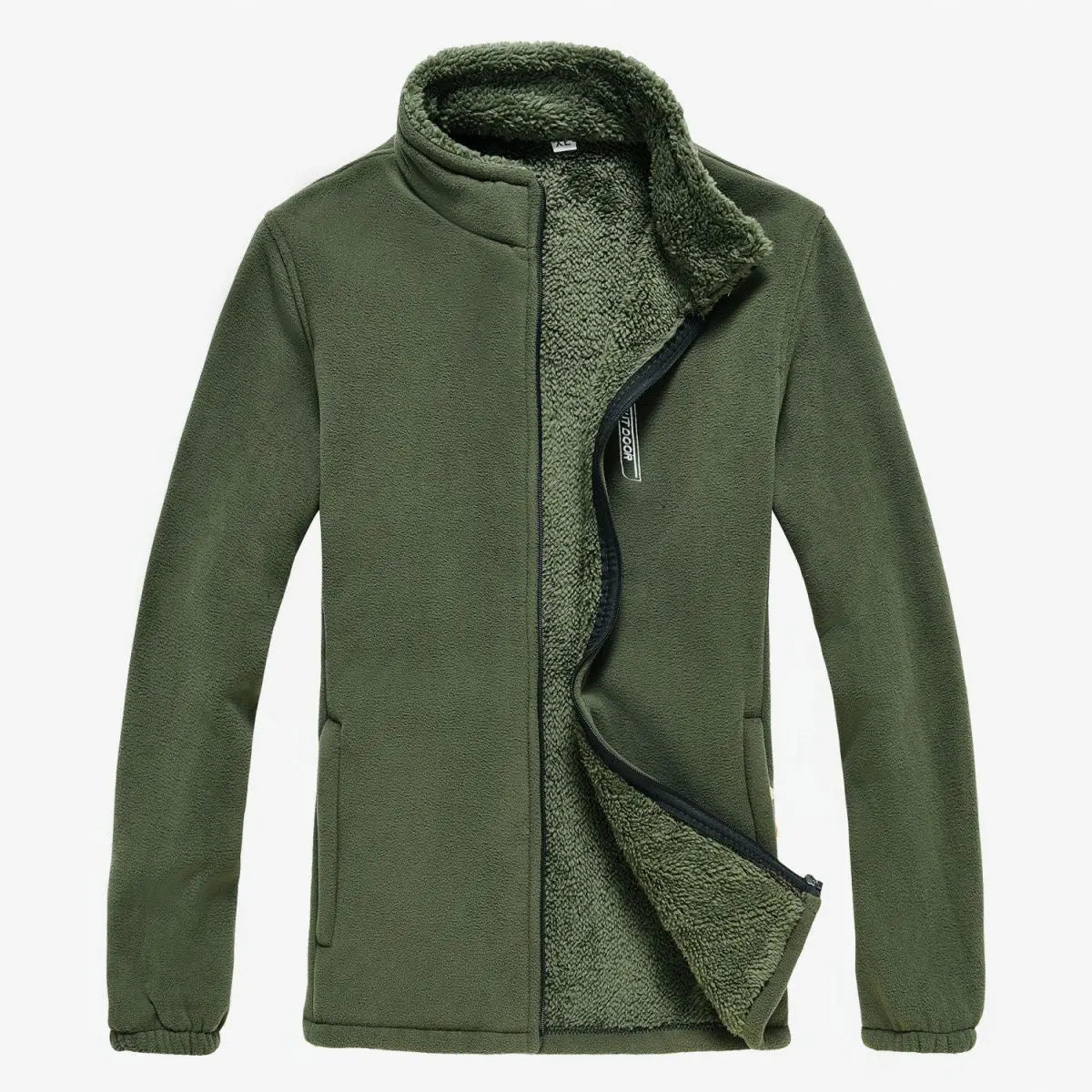 Men's Fleece Zip Up Outerwear Zipper Fleece-lined Stand Collar Thickened Outdoor Jacket Windproof Polar Fleece Coldproof Jackets