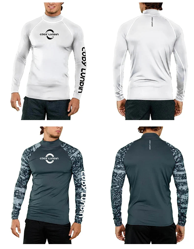 Men's UPF 50+ Compression Turtleneck Swimming Training Shirt Gym Fitness T-Shirt Surf Sports Rashguard Custom Logo Fishing Top