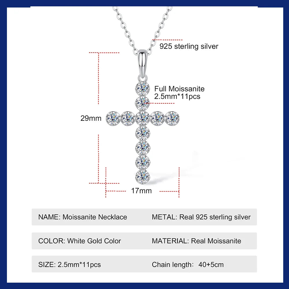 New 2.5mm Moissanite Cross Pendant Necklace for Women Original s925 Sliver Collar Neckalces Trend Goth Party Wedding Jewelry