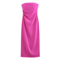 Women Fashion Summer New Sexy Split Back Zip Pleated Sleeveless Strapless Dress Chic Female French Elegant Evening