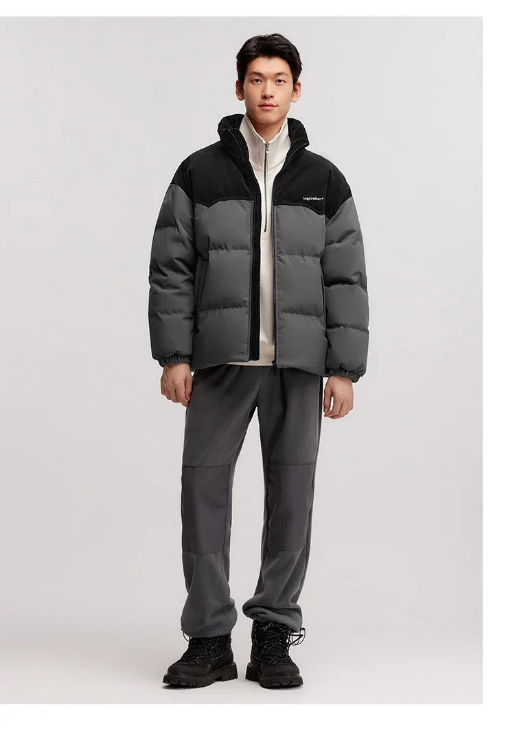 Down Jacket Men 2024 Winter New Patchwork Corduroy Texture Coat Thick Loose Top Embroidered Down Jacket
