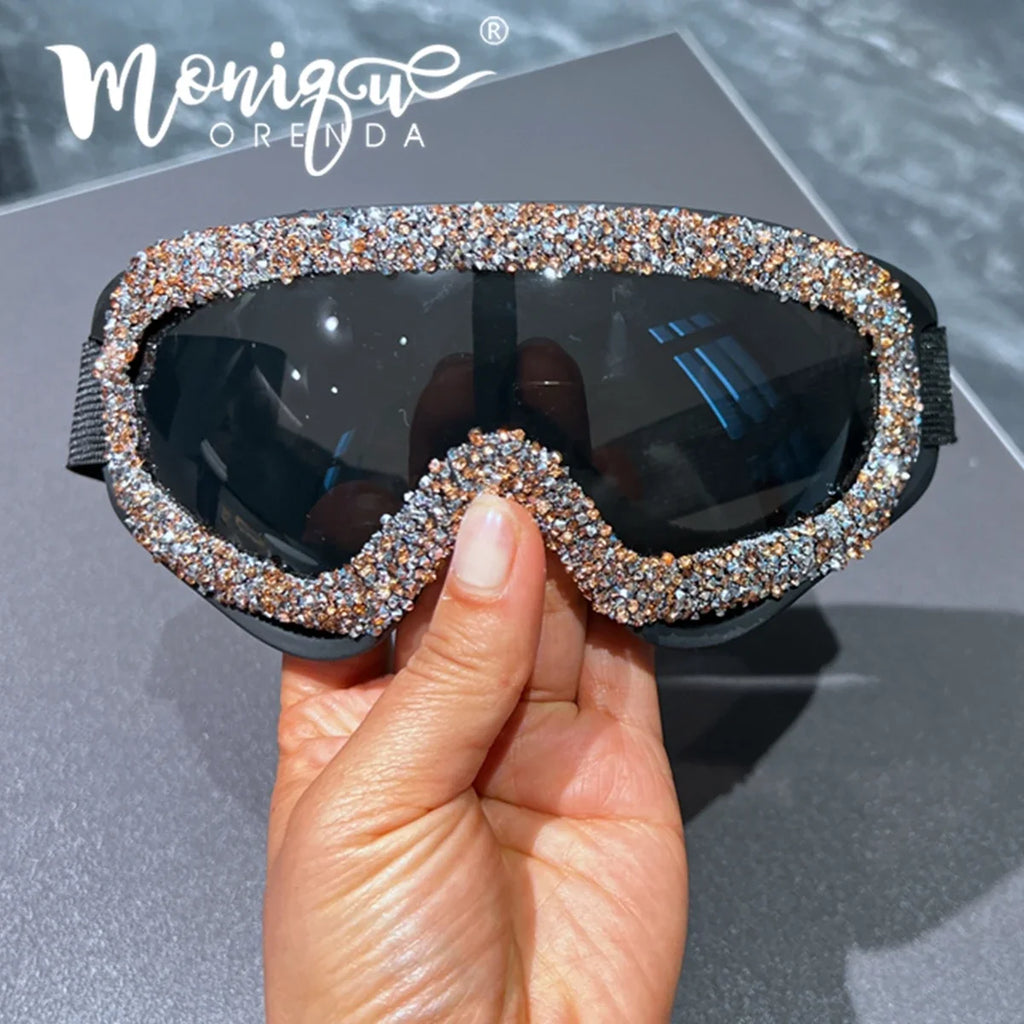 Luxury Rhinestone Ski Snowboard Goggles Mountain Skiing Eyewear Winter Sports Gogle Snow Glasses Cycling Sunglasses Mens