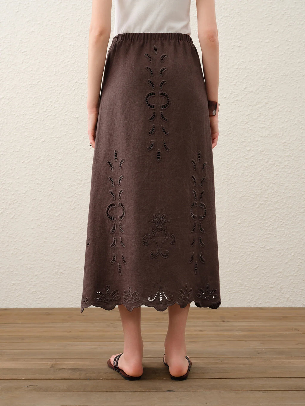 Summer Women Linen Two Piece Set Cut-Out Embroidered Sleeveless Top Midi Skirt Boho Beach Vacation Style