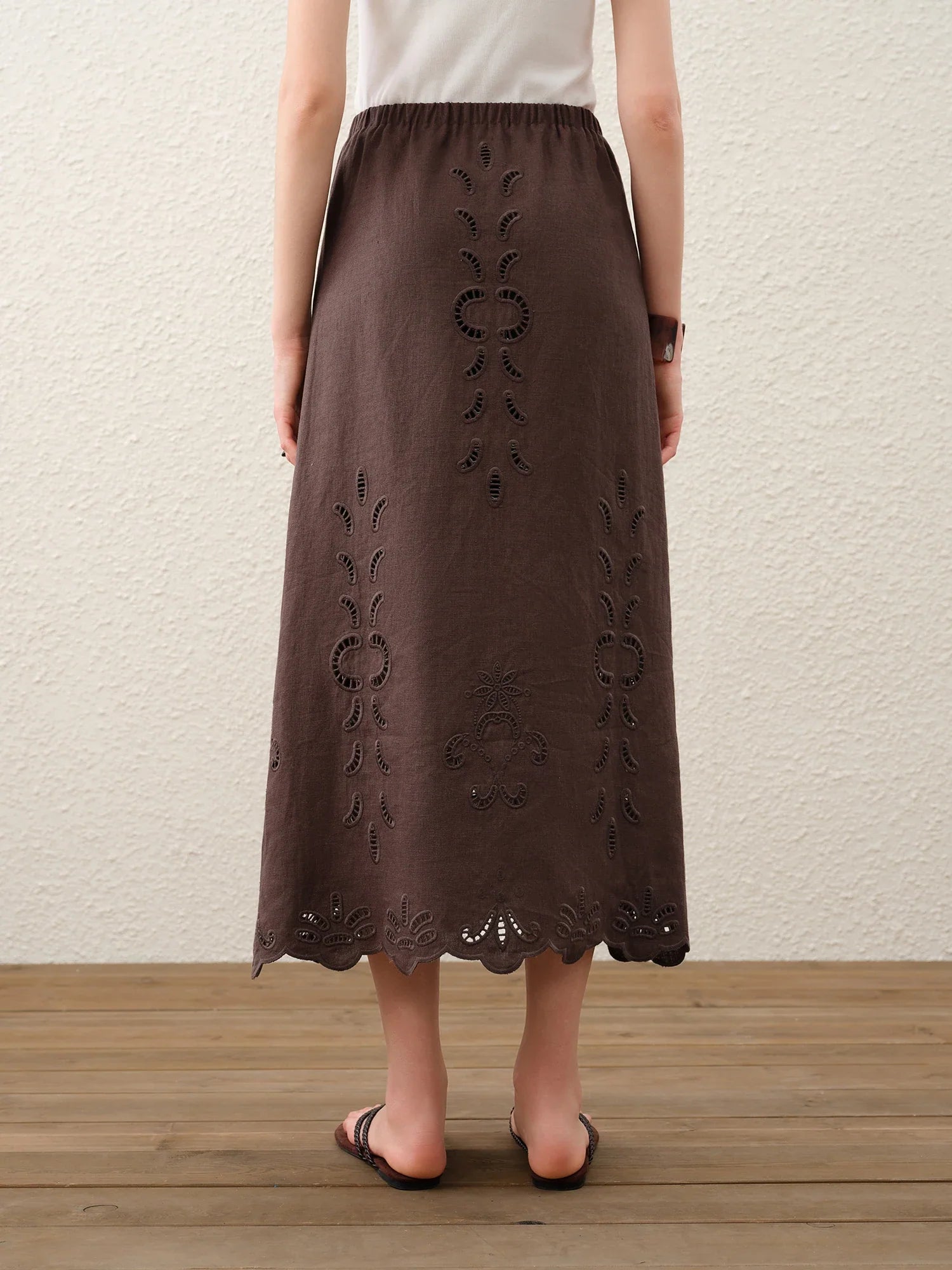 Summer Women Linen Two Piece Set Cut-Out Embroidered Sleeveless Top Midi Skirt Boho Beach Vacation Style