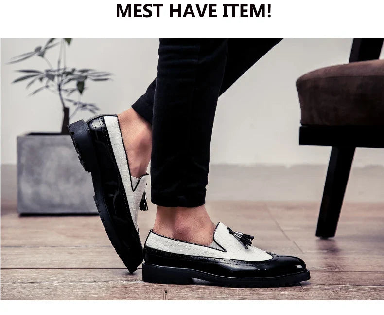 2026 new lazy man slip-on bean shoes men's business casual crocodile print 46 large size fringed leather shoes men