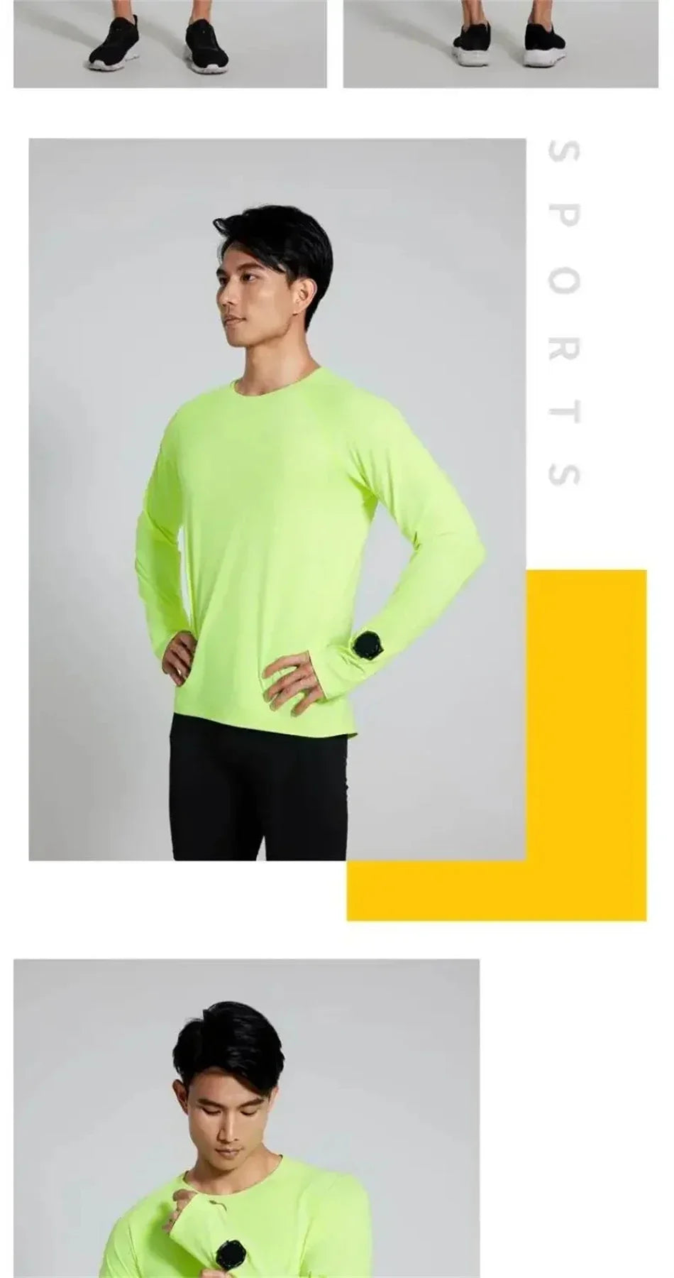 Mens Autumn Running T-Shirt Long Sleeve Anti-UV Workout Tops Shirts Training Shirt with Thumb Hole Anti-Static Cuff Quick Drying